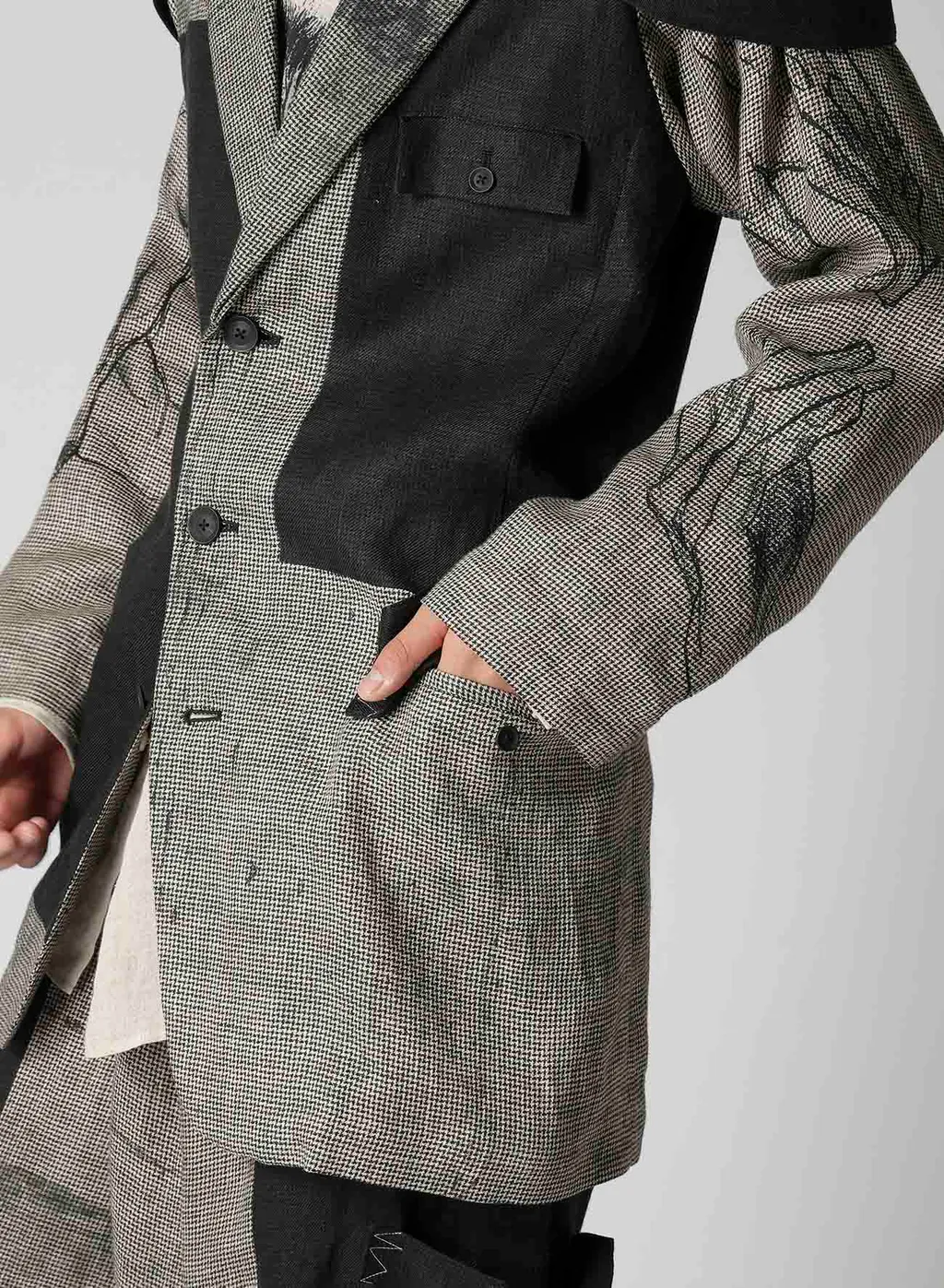 Dual Fabric Jacket With Shoulder Epaulettes