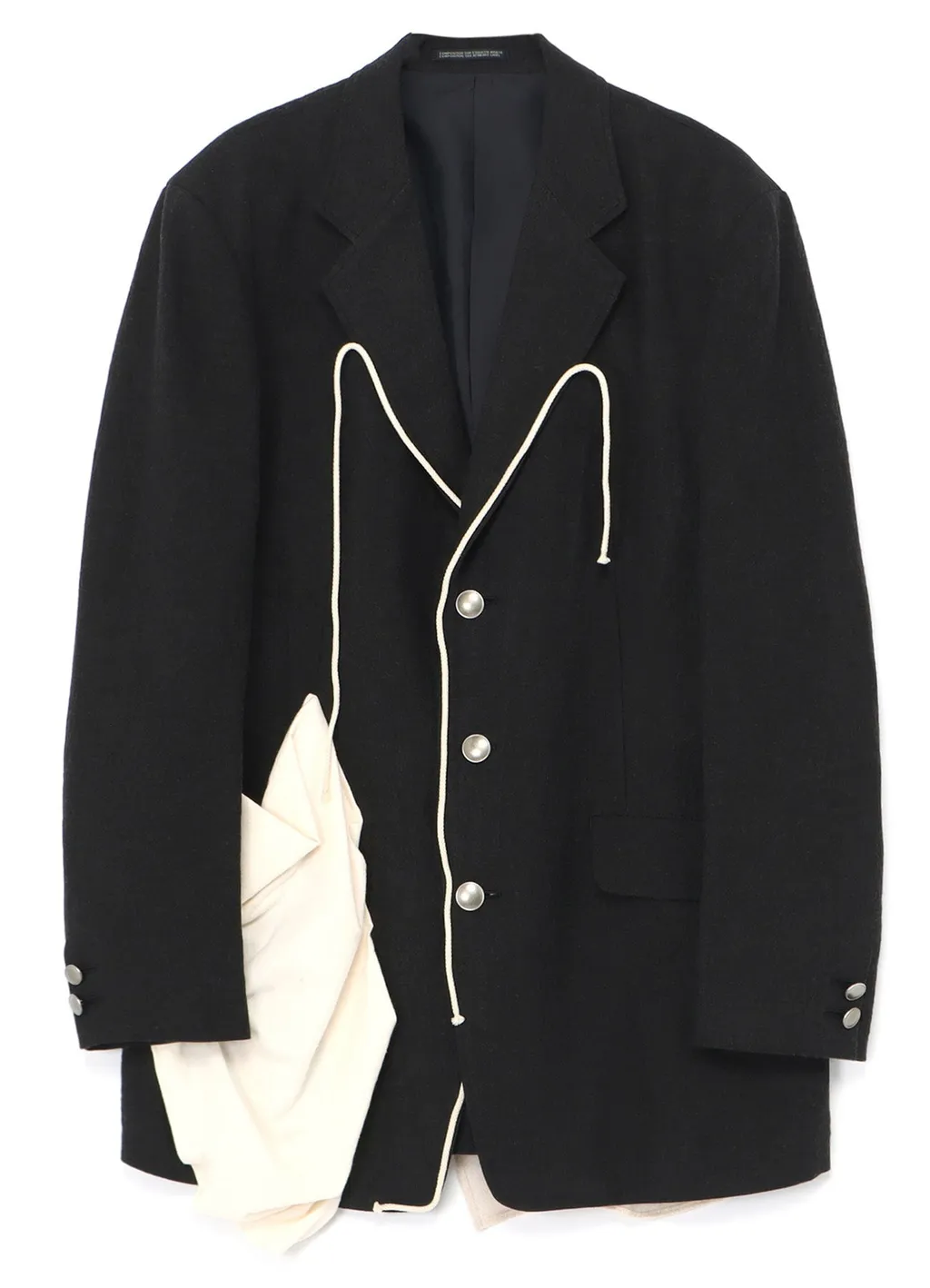 Ink Bkack Flax Wool Cloth N-Left Side Draped Jkt