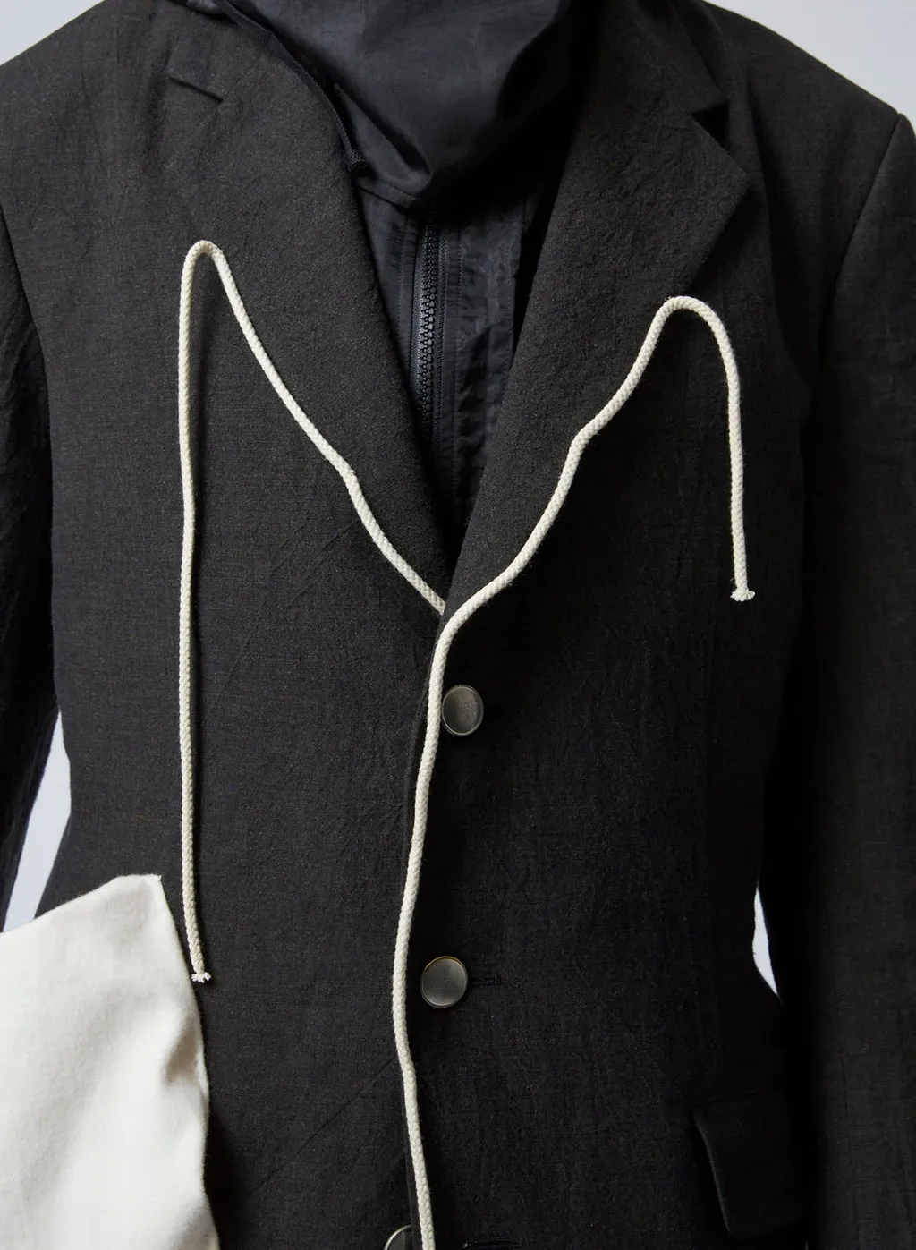 Ink Bkack Flax Wool Cloth N-Left Side Draped Jkt