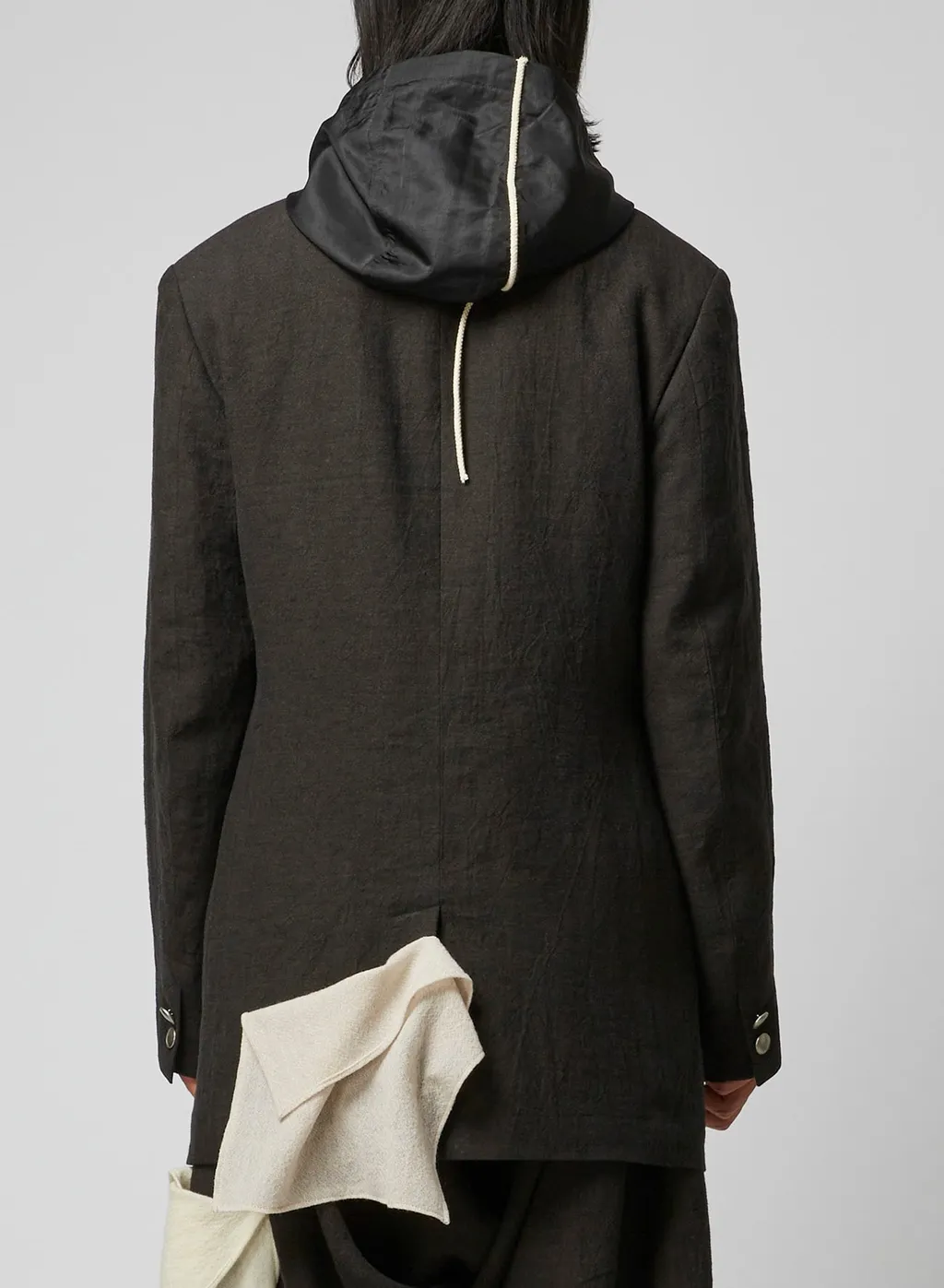 Ink Bkack Flax Wool Cloth N-Left Side Draped Jkt