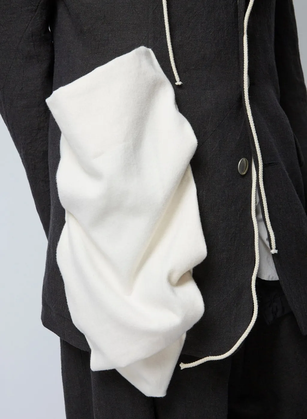 Ink Bkack Flax Wool Cloth N-Left Side Draped Jkt