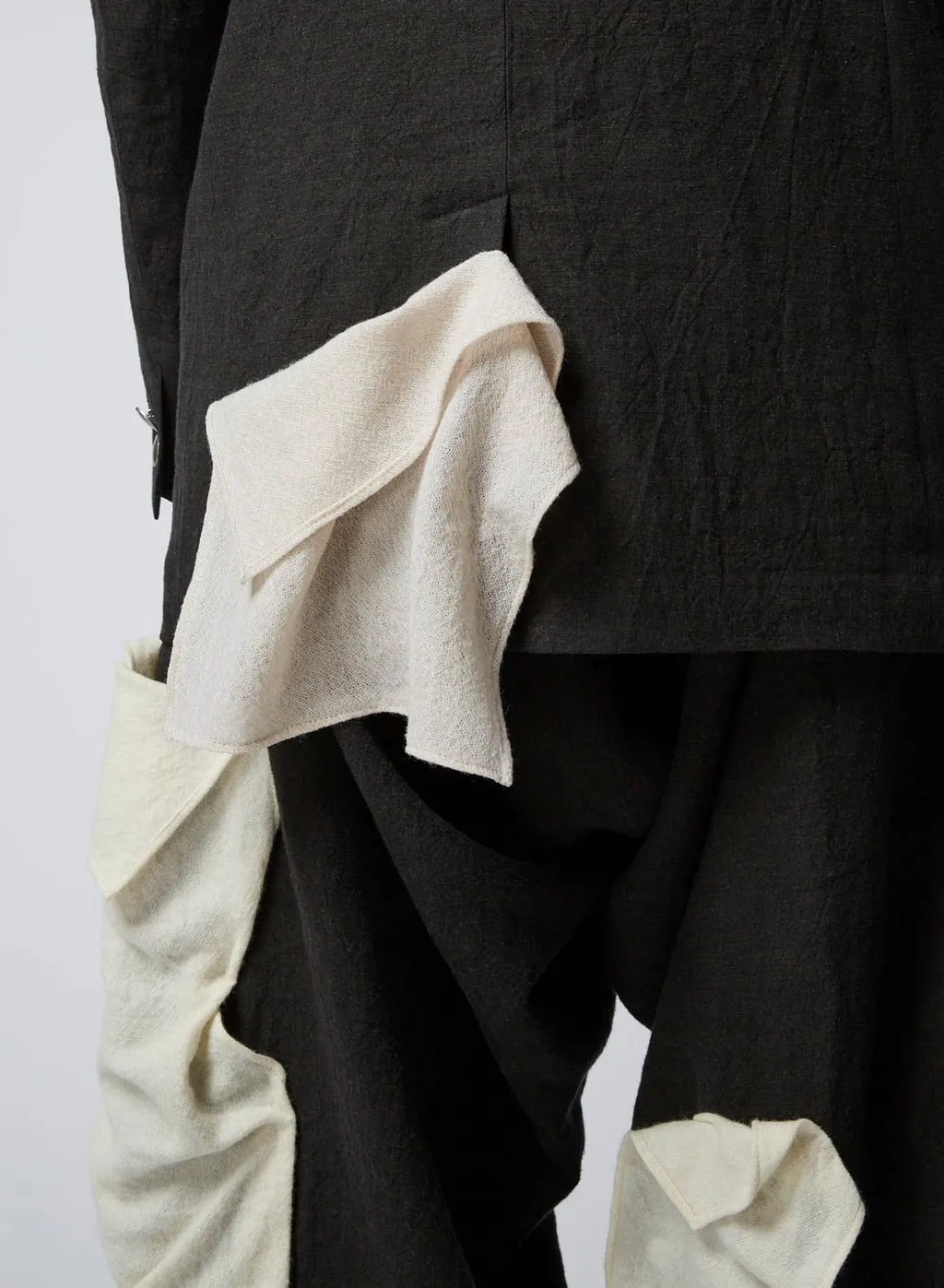 Ink Bkack Flax Wool Cloth N-Left Side Draped Jkt