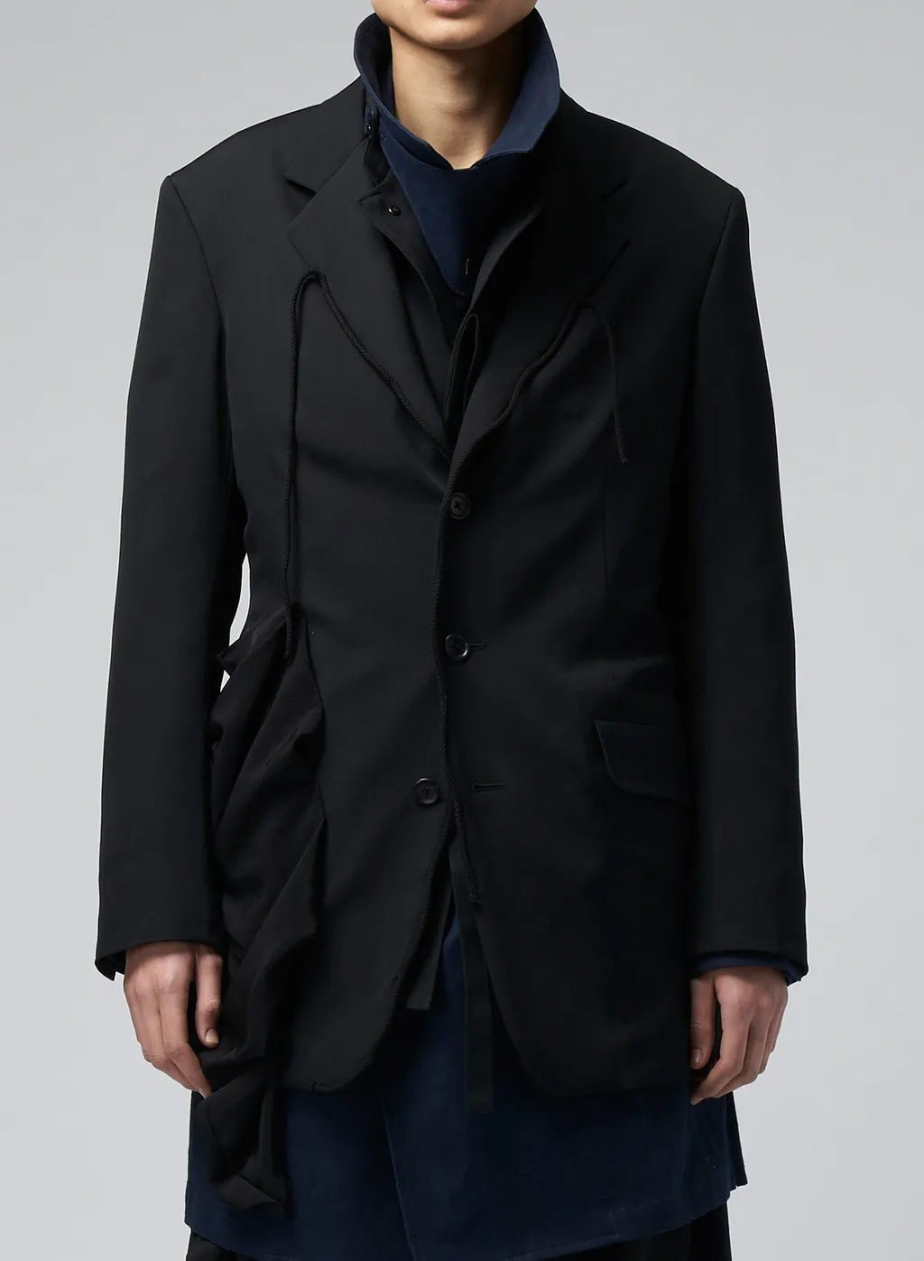 Wool Gabardine Left Side Draped Jacket