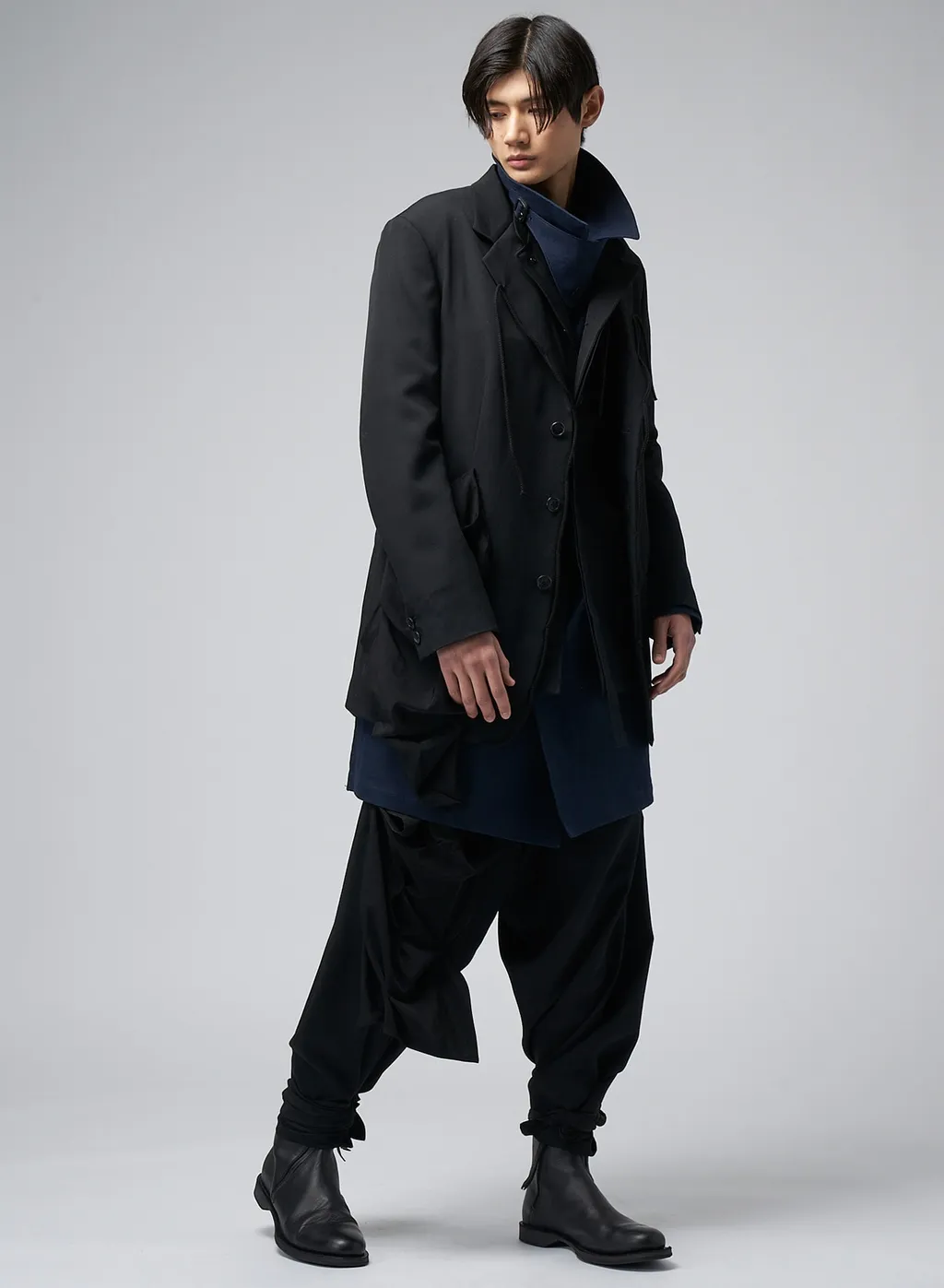 Wool Gabardine Left Side Draped Jacket