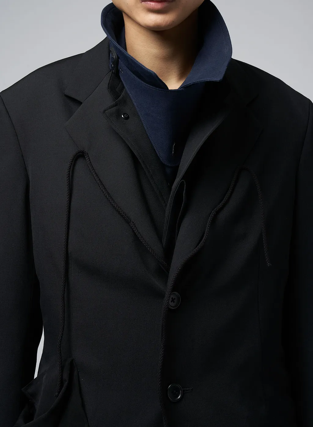 Wool Gabardine Left Side Draped Jacket