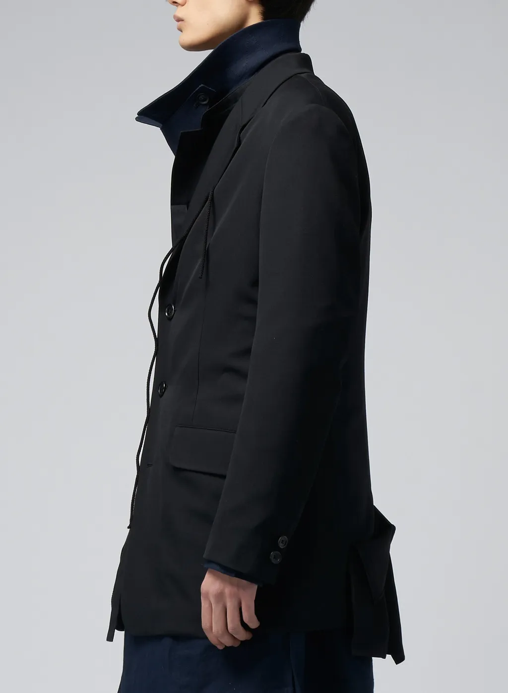 Wool Gabardine Left Side Draped Jacket