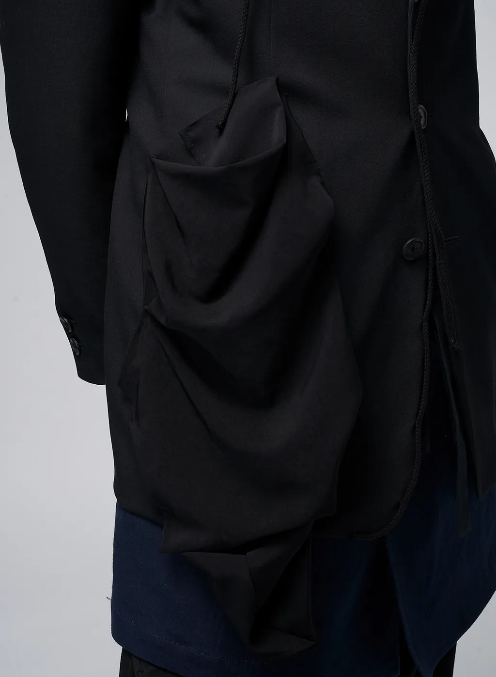 Wool Gabardine Left Side Draped Jacket