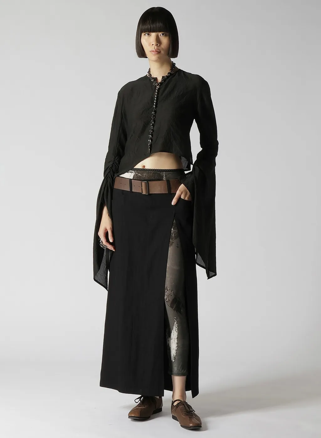 7.6Oz Uneven Yarn Denim L Slit Slim Fit Skirt