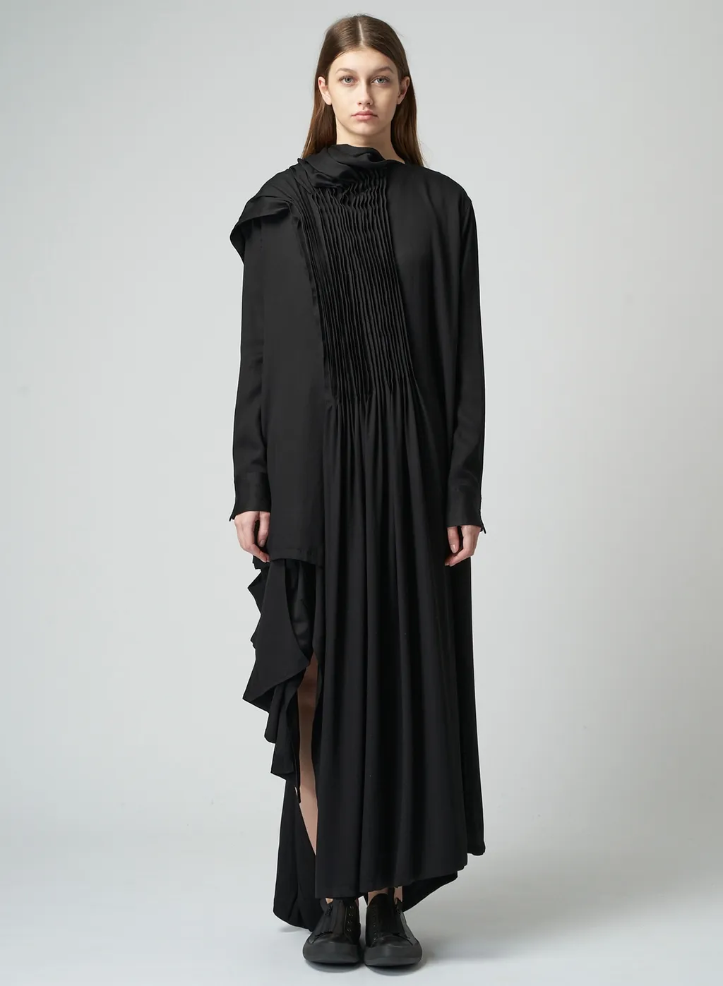 Rayon Satin Pleated Asymmetric Skirt