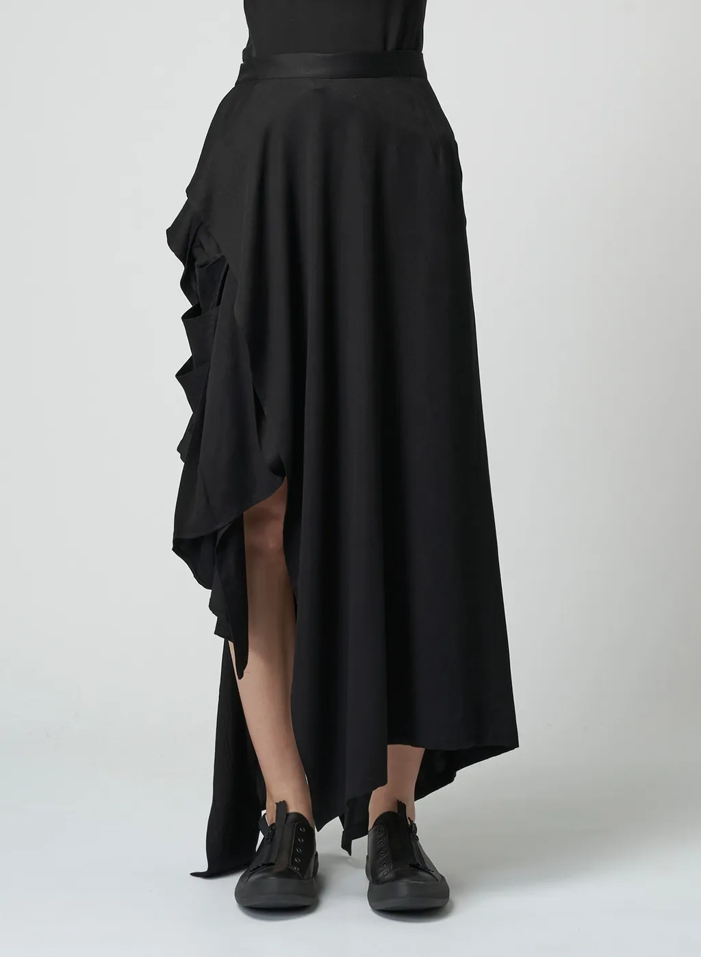 Rayon Satin Pleated Asymmetric Skirt