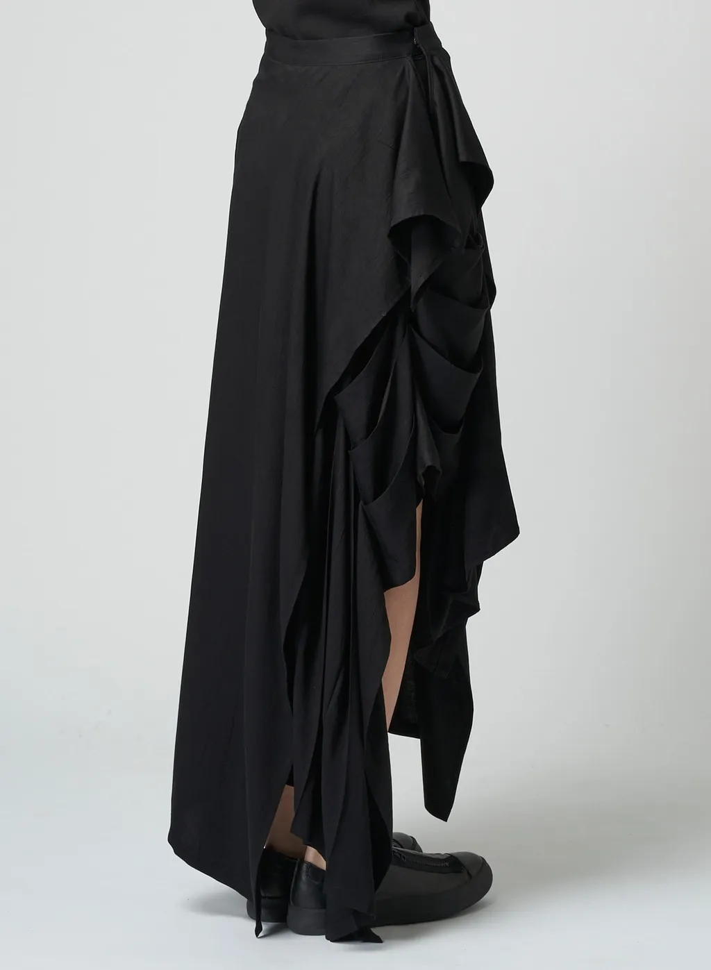 Rayon Satin Pleated Asymmetric Skirt