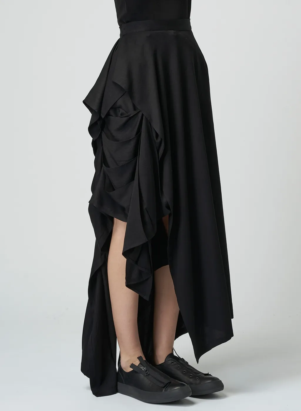 Rayon Satin Pleated Asymmetric Skirt