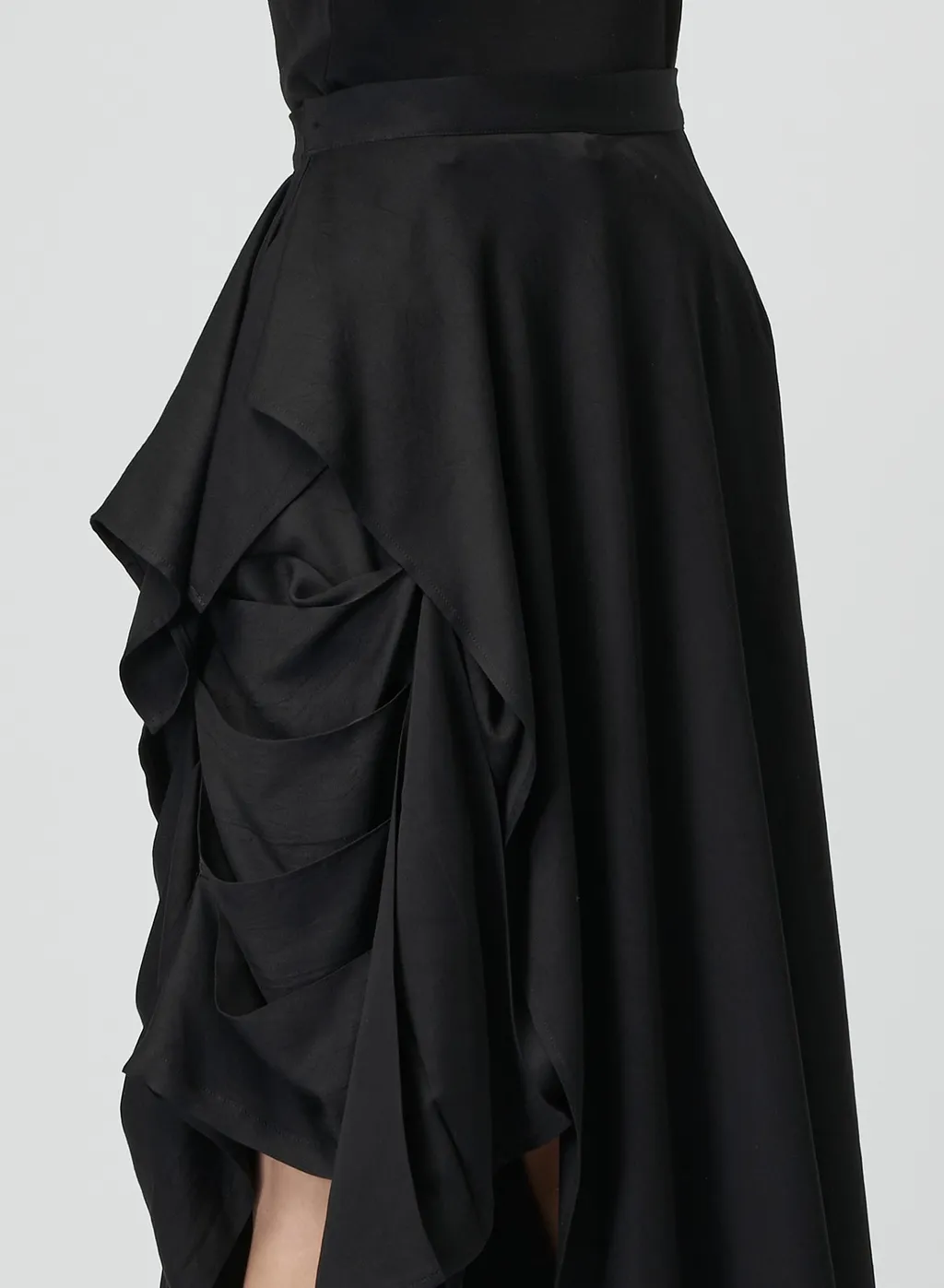 Rayon Satin Pleated Asymmetric Skirt