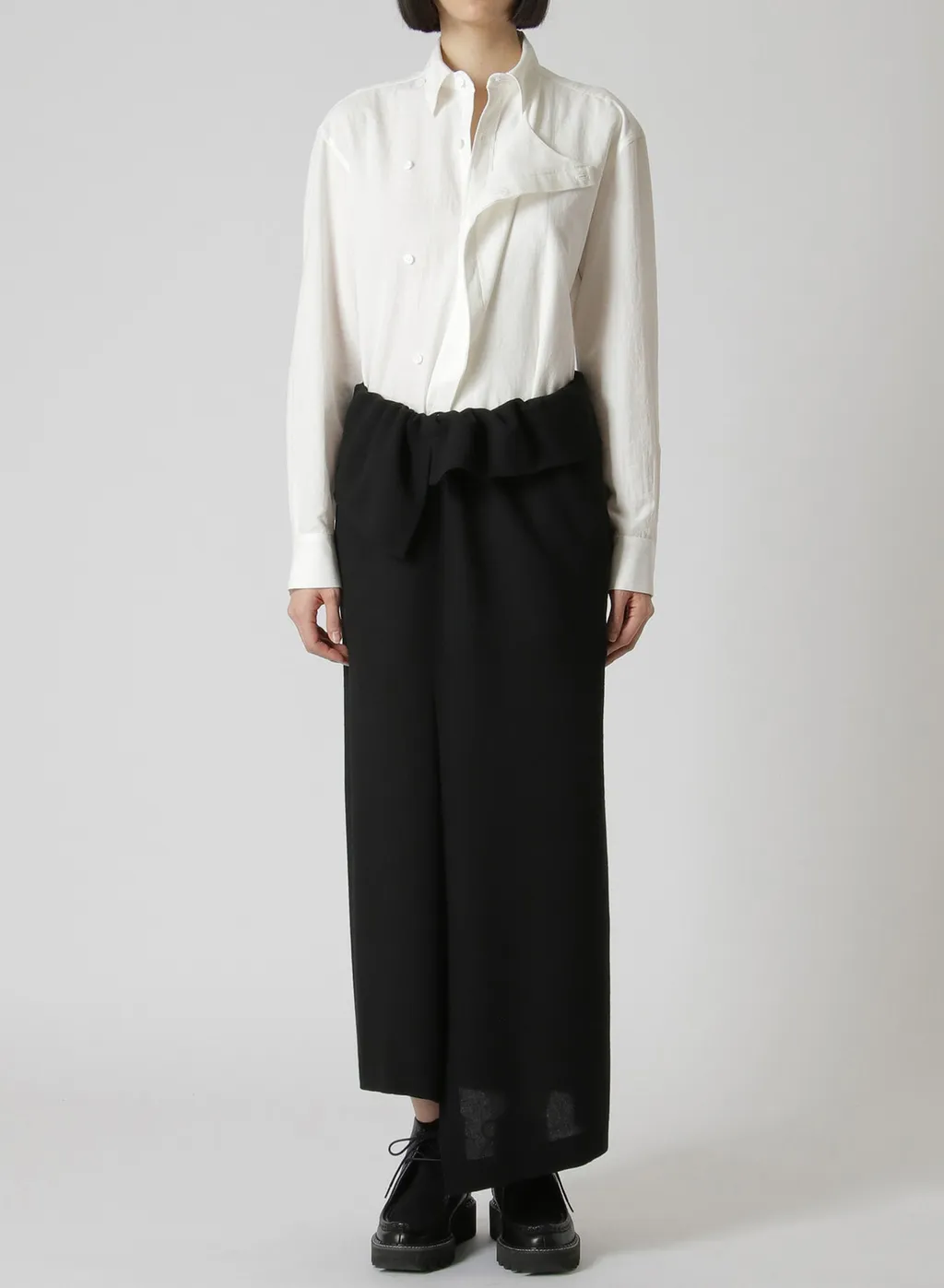 Wash-Treated Wool/Rayon Asymmetric Tube Skirt