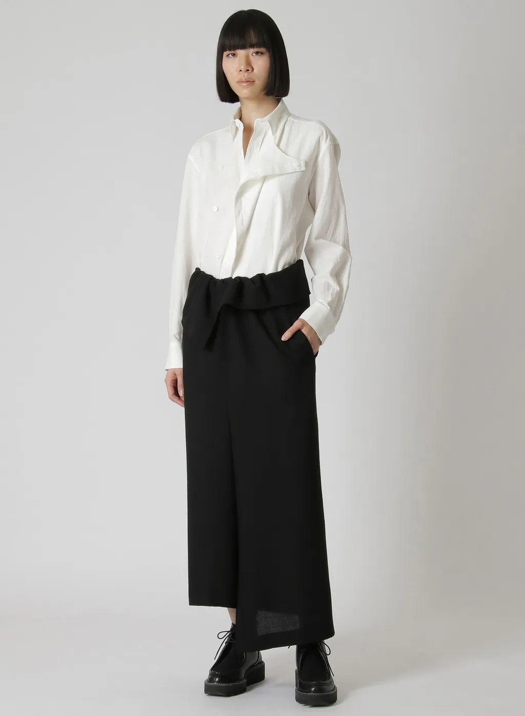 Wash-Treated Wool/Rayon Asymmetric Tube Skirt