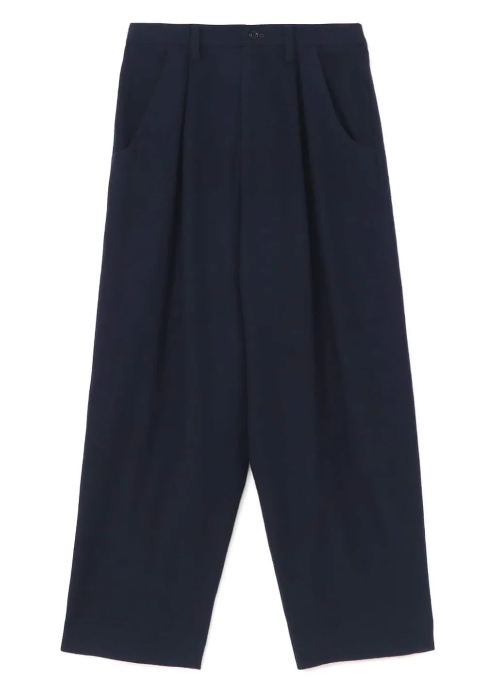 Shrunken Wool Serge Single Pleated Wide Leg Pants