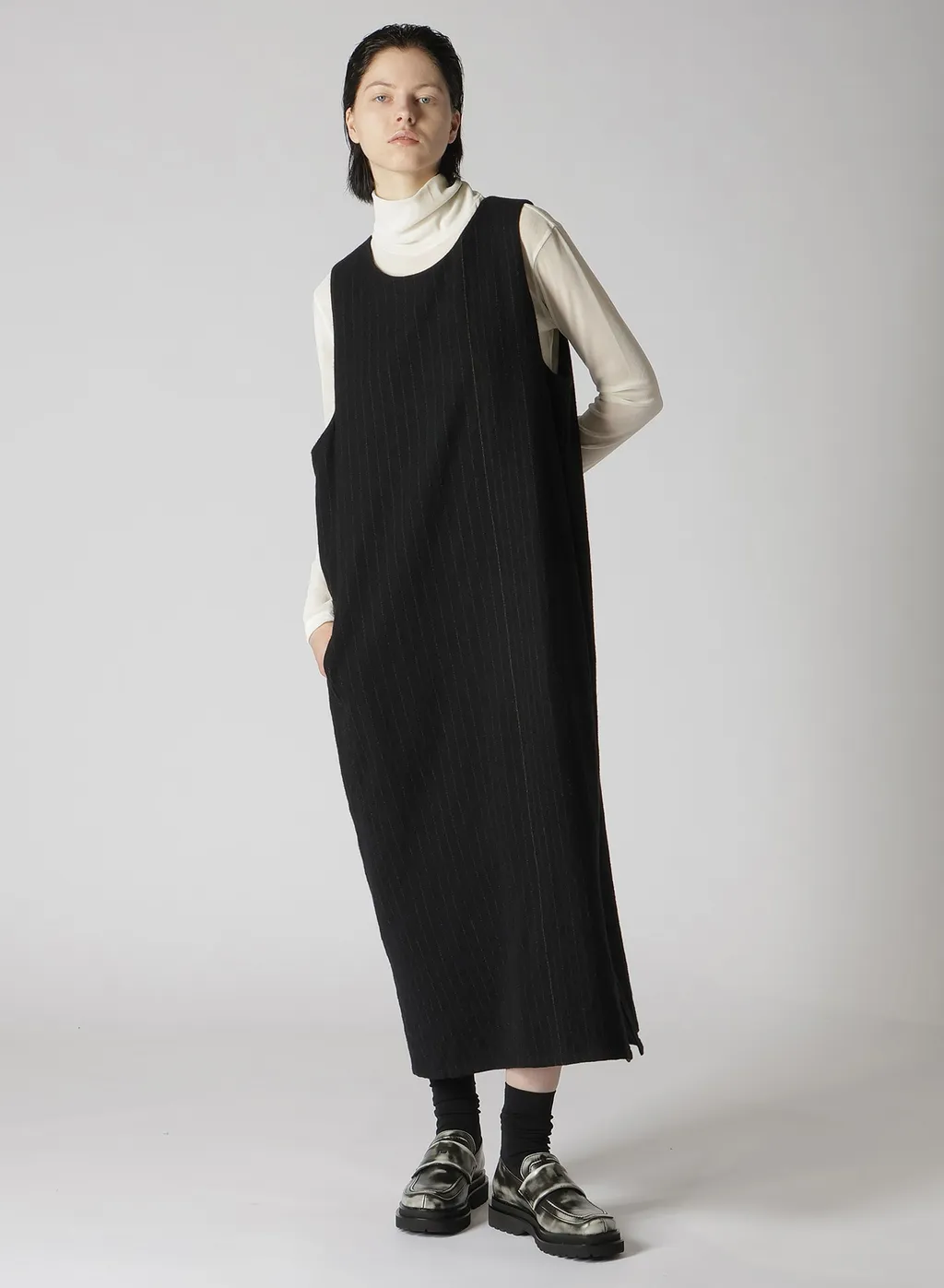 Wool Pinstripe Sleeveless Dress