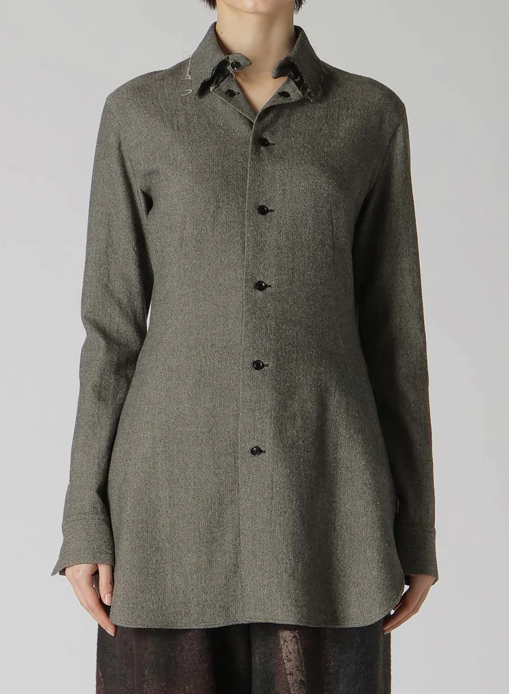 W/ Mini Herringbone Open Neck Blouse