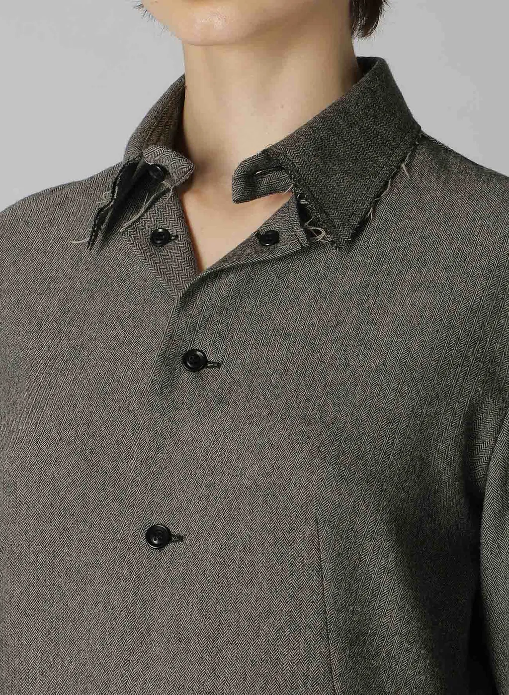 W/ Mini Herringbone Open Neck Blouse
