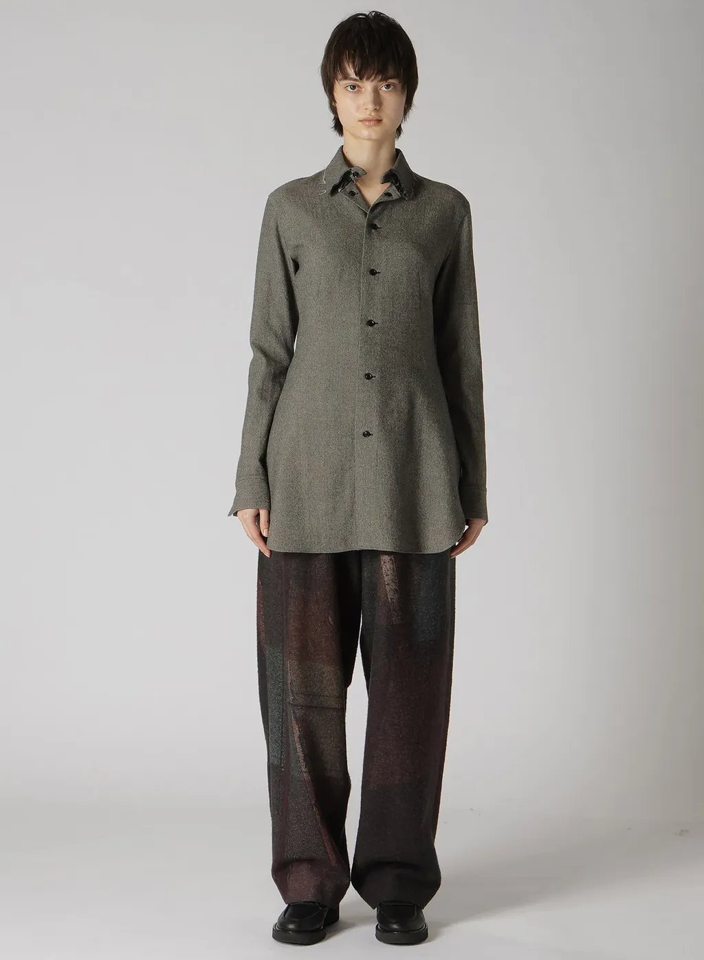 W/ Mini Herringbone Open Neck Blouse