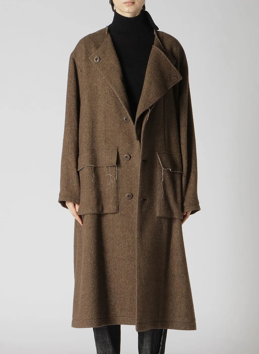 W/Li Herringbone Collarless Coat