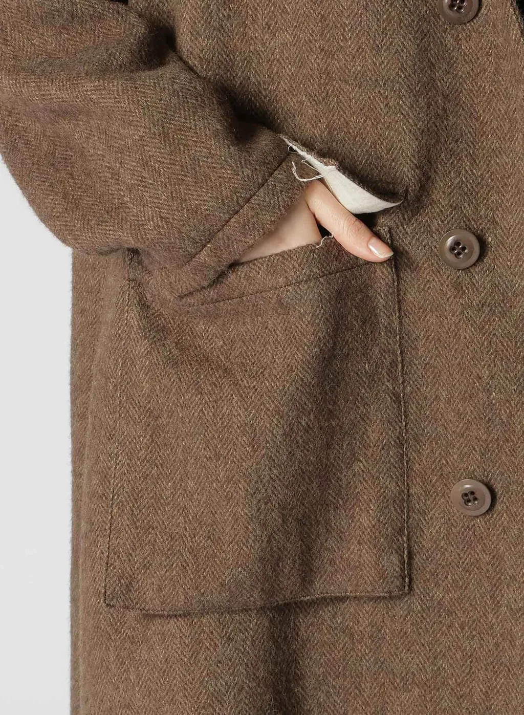 W/Li Herringbone Collarless Coat