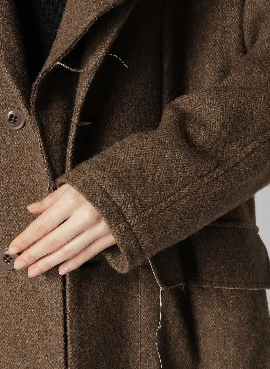 W/Li Herringbone Collarless Coat
