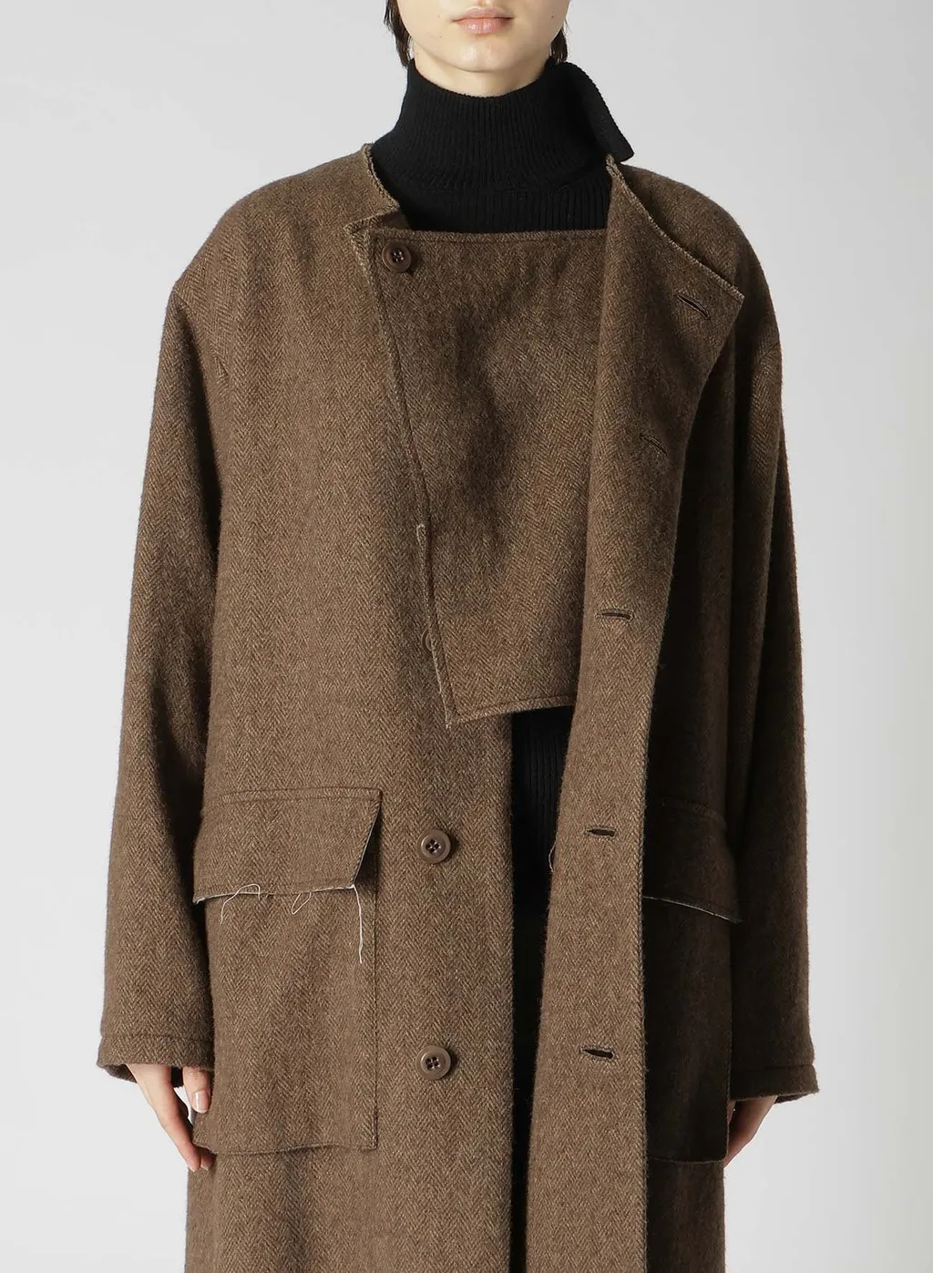 W/Li Herringbone Collarless Coat