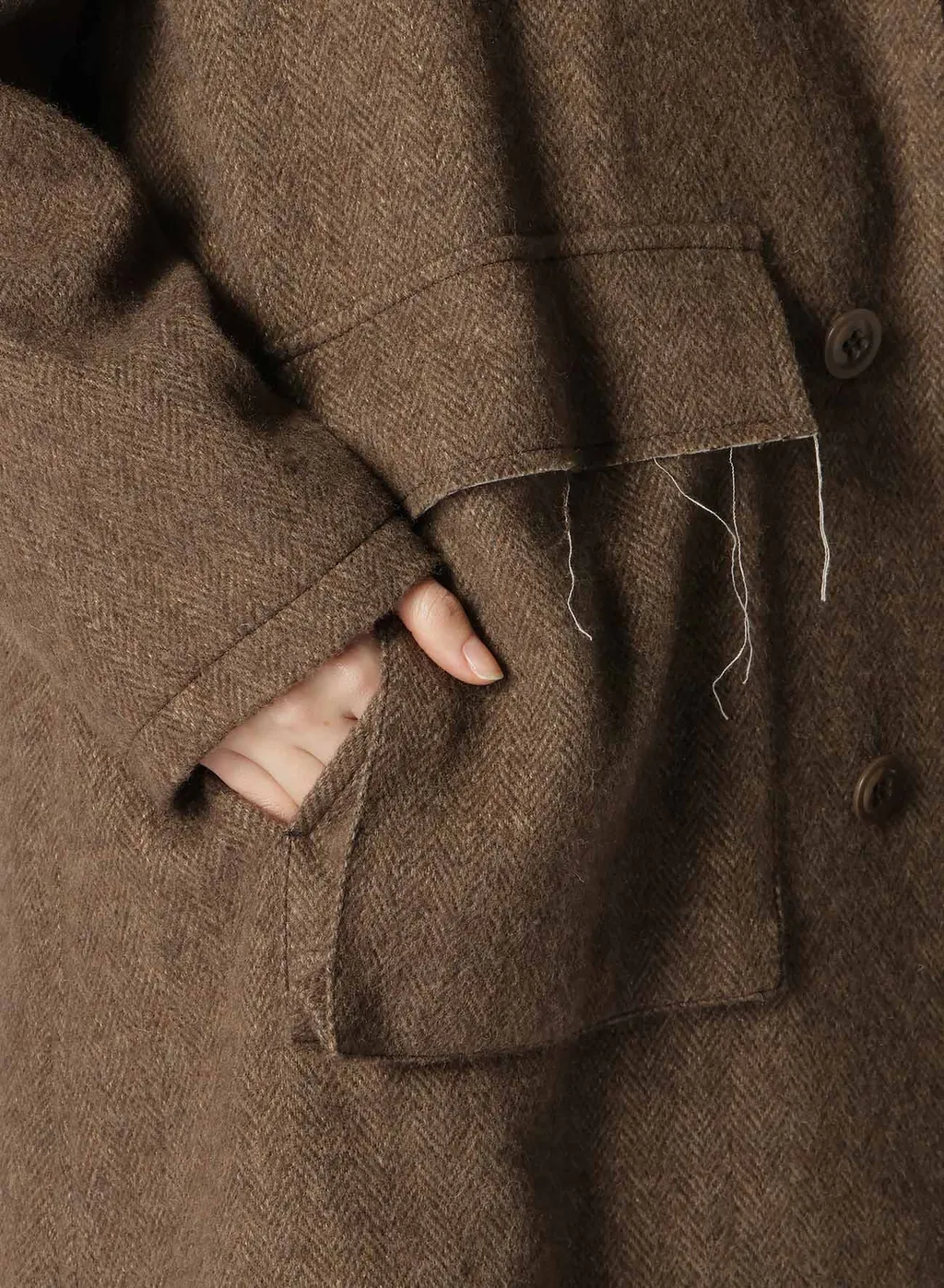 W/Li Herringbone Collarless Coat