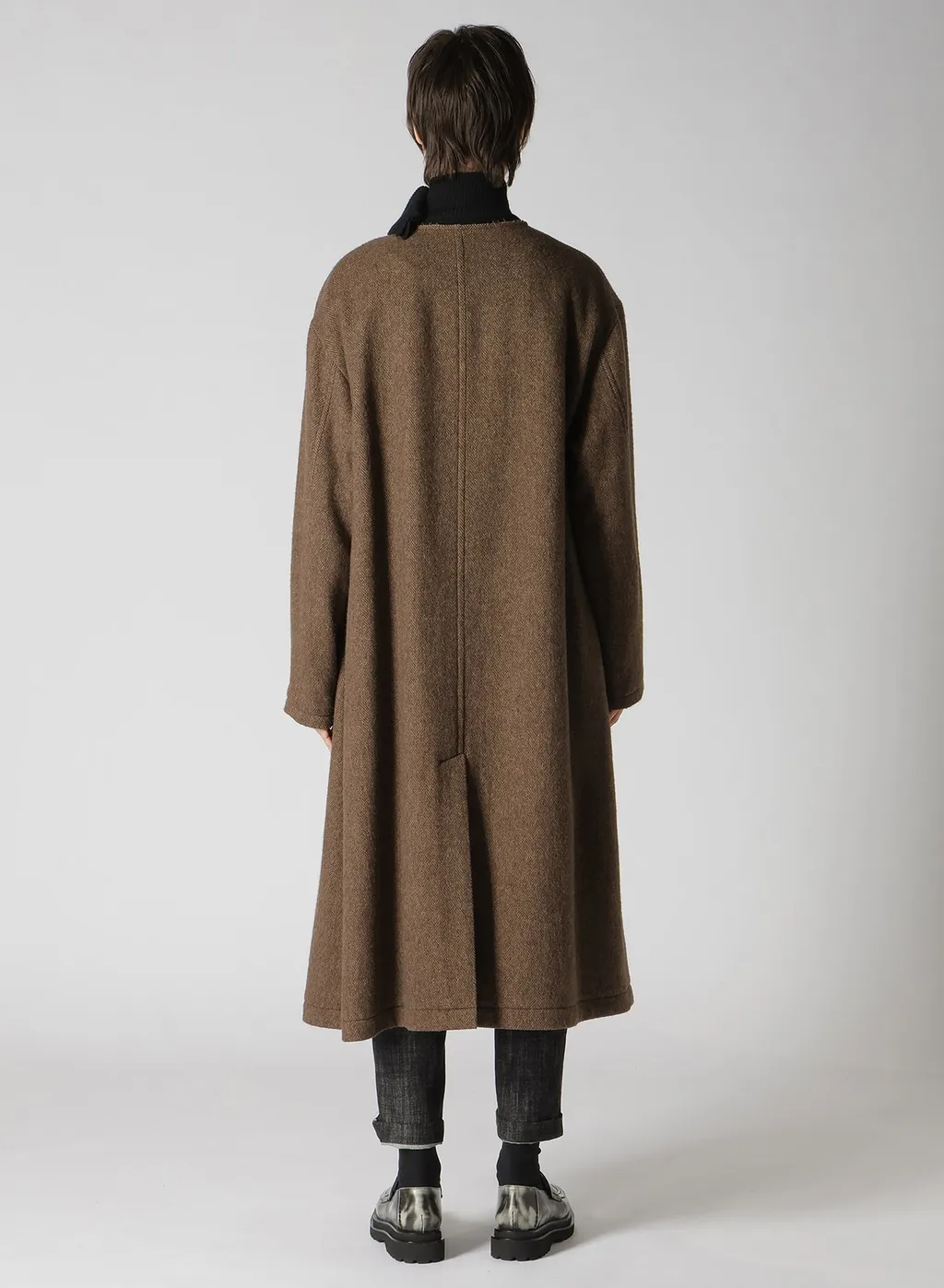 W/Li Herringbone Collarless Coat