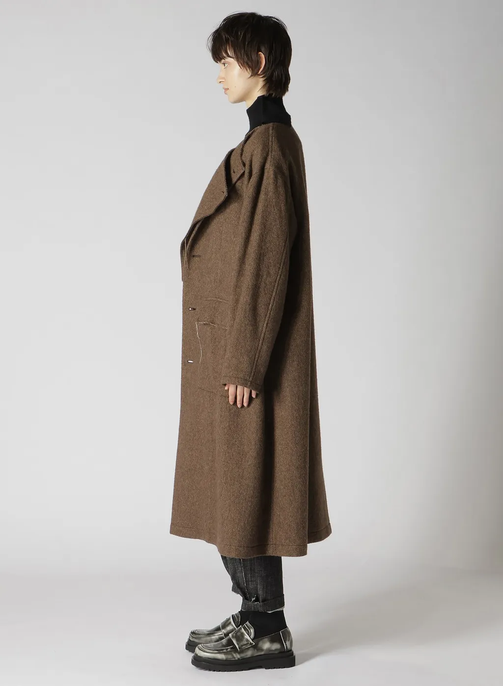 W/Li Herringbone Collarless Coat