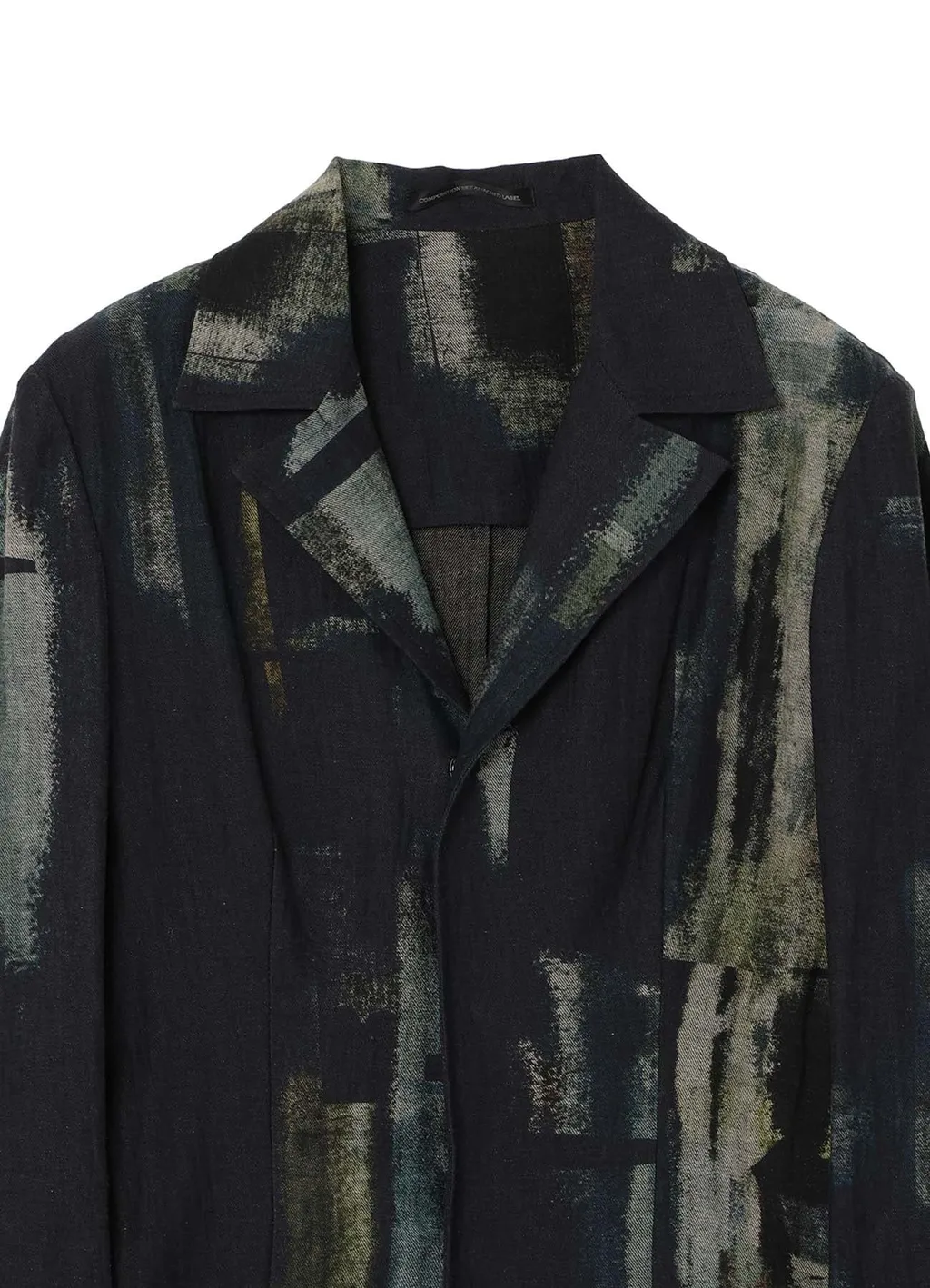 L/C Denim Cubism Print Open Collar Tailored Jacket