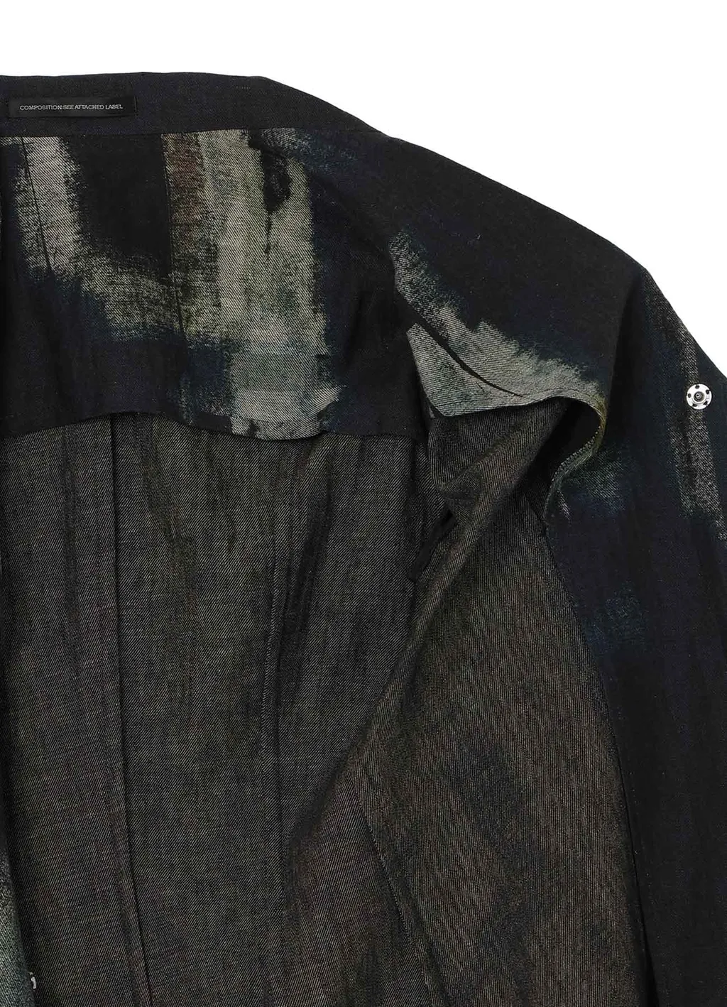 L/C Denim Cubism Print Open Collar Tailored Jacket