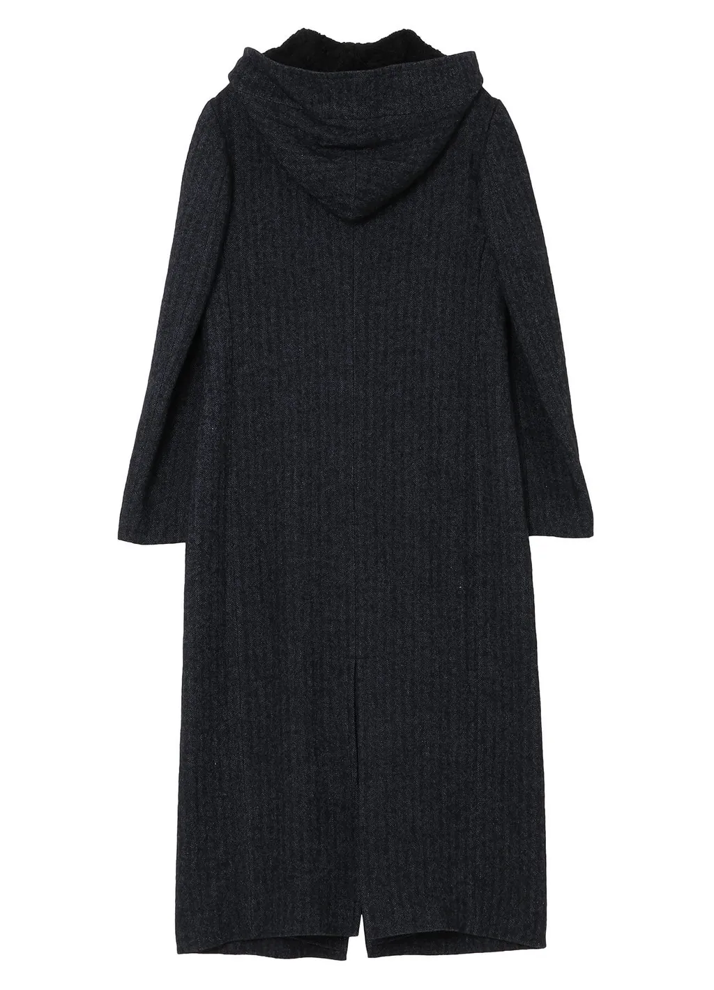 Linen/Wool Raised Herringbone Long Coat With Hoodie