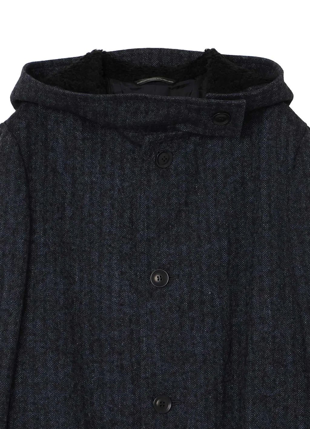 Linen/Wool Raised Herringbone Long Coat With Hoodie