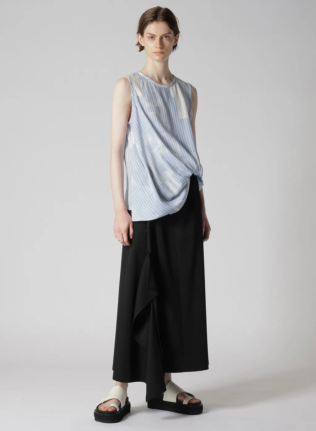 Wool Gabardine Right Side Flap Skirt