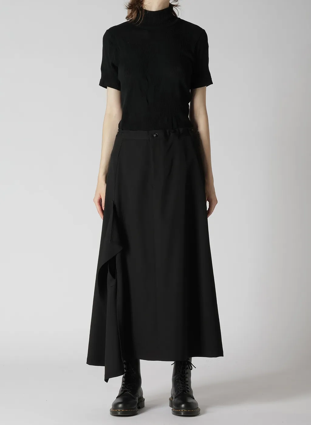Wool Gabardine Right Side Flap Skirt