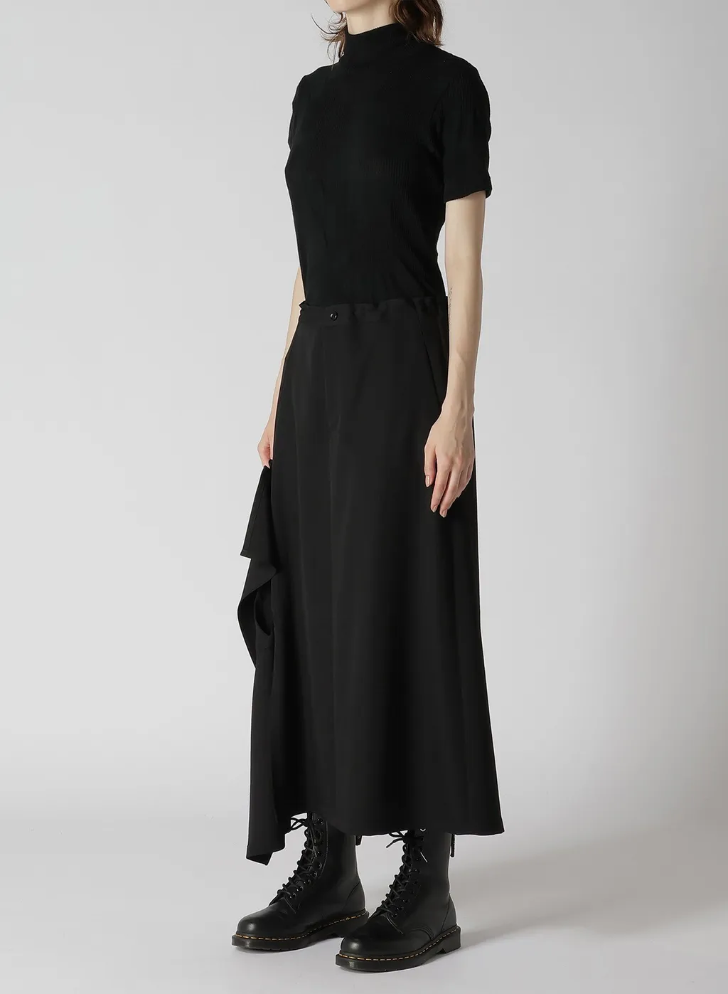 Wool Gabardine Right Side Flap Skirt