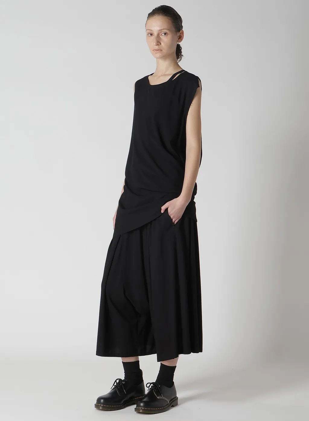 Rayon Cambric Sleeveless Drape Blouse