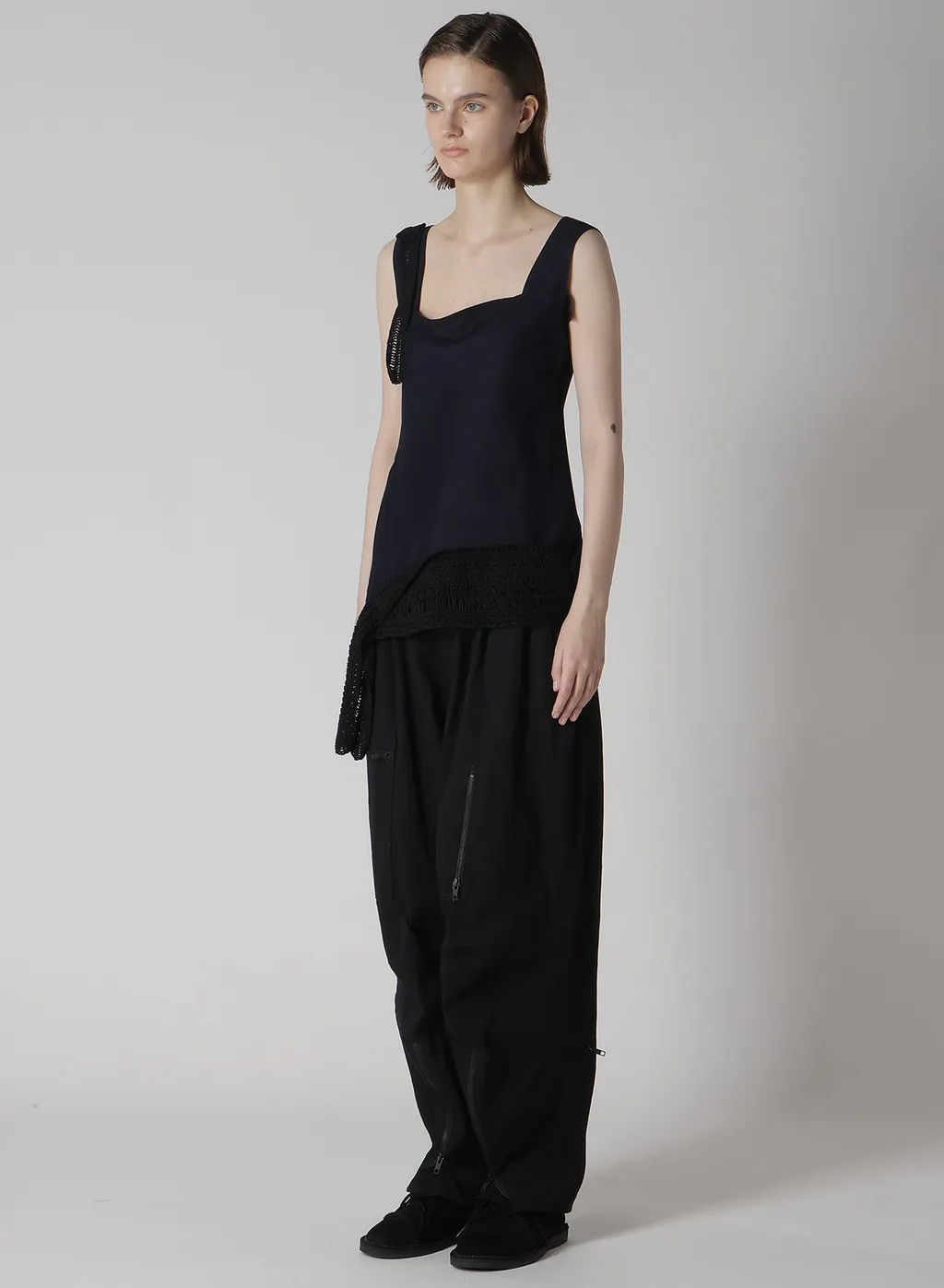 Cupro Dungaree Twill Crochet Combination Blouse