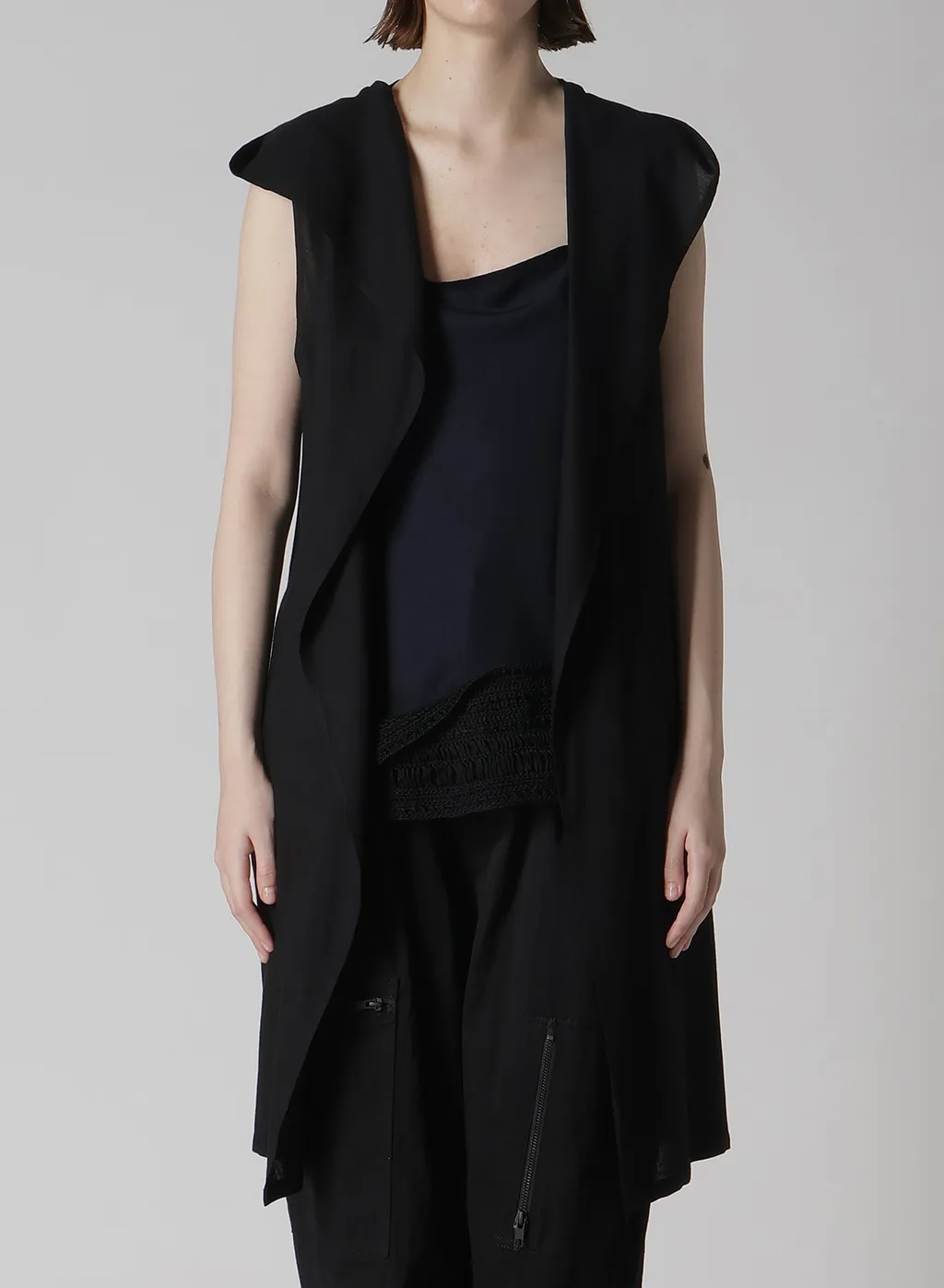 Rayon/Linen Sheeting Hoodie Vest