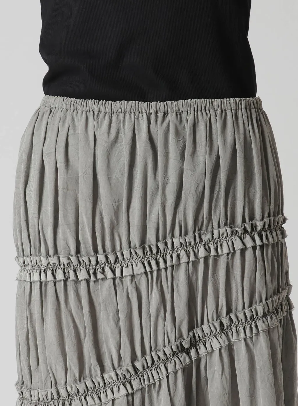 Cupra Cotton Product Pigment Dyed Wrinkled Lawn Asymmetry Gather Skirt