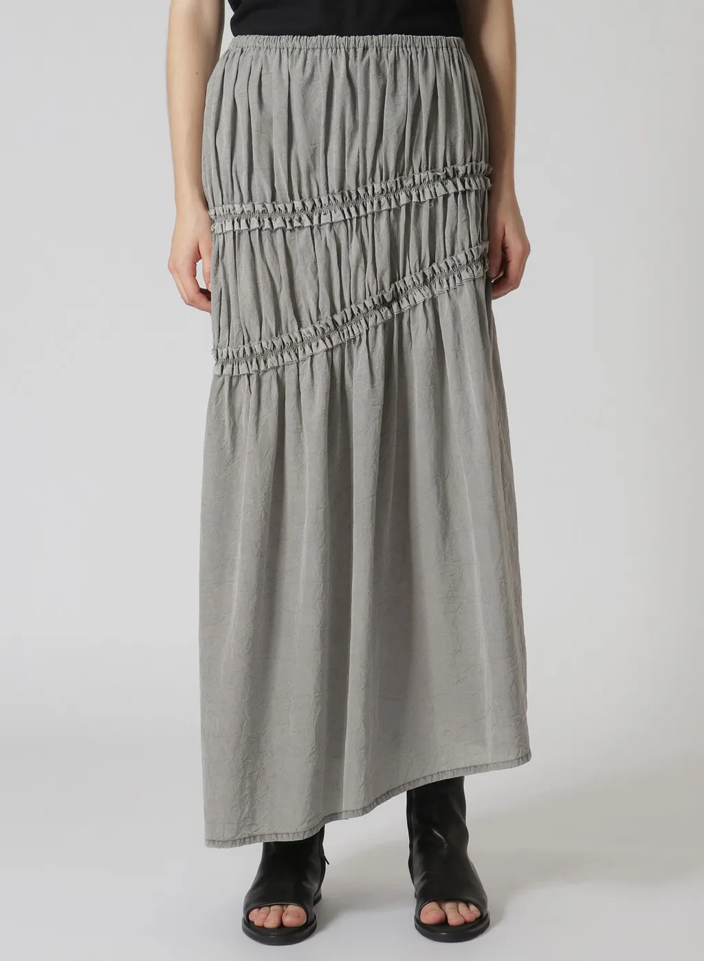 Cupra Cotton Product Pigment Dyed Wrinkled Lawn Asymmetry Gather Skirt