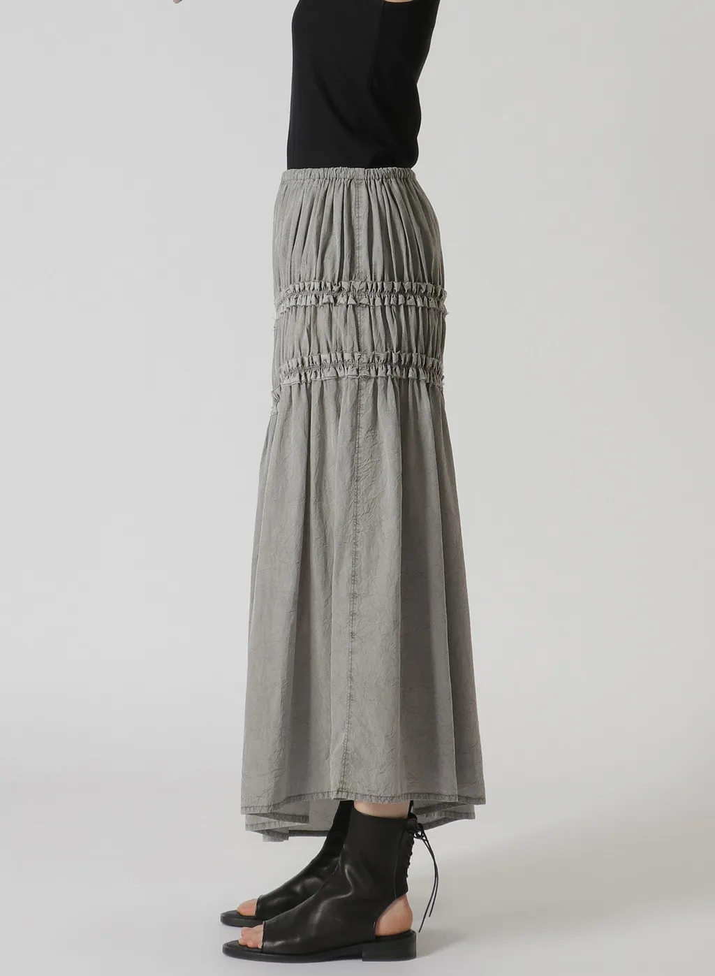 Cupra Cotton Product Pigment Dyed Wrinkled Lawn Asymmetry Gather Skirt