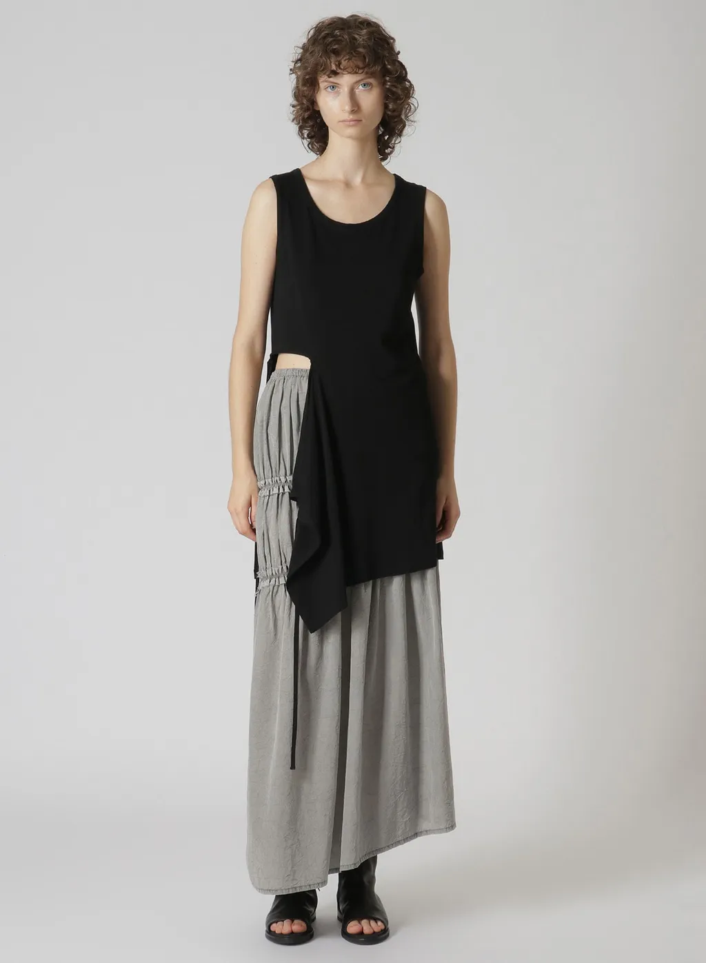 Cupra Cotton Product Pigment Dyed Wrinkled Lawn Asymmetry Gather Skirt
