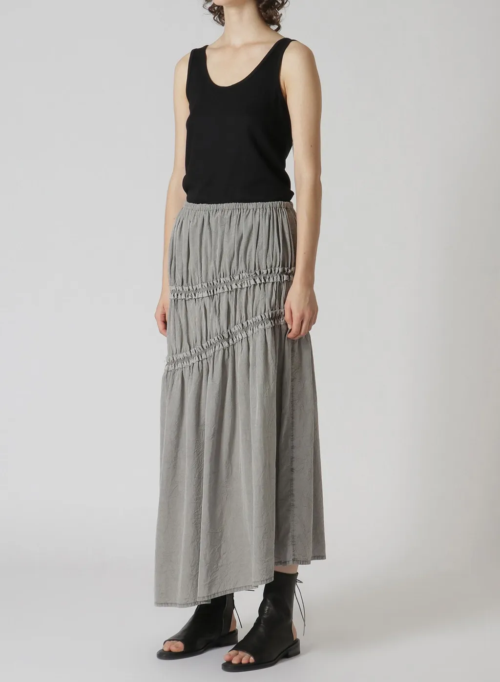 Cupra Cotton Product Pigment Dyed Wrinkled Lawn Asymmetry Gather Skirt
