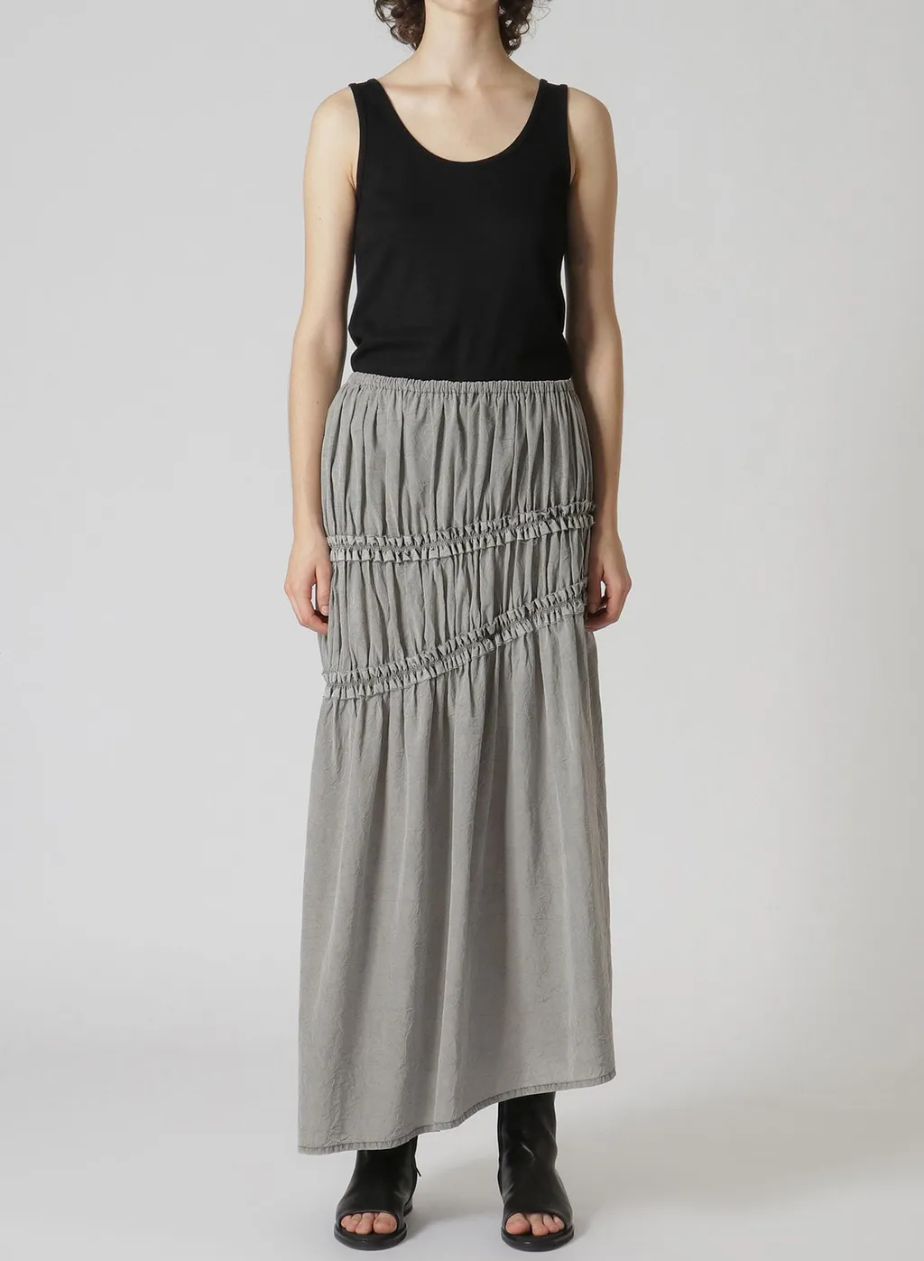 Cupra Cotton Product Pigment Dyed Wrinkled Lawn Asymmetry Gather Skirt