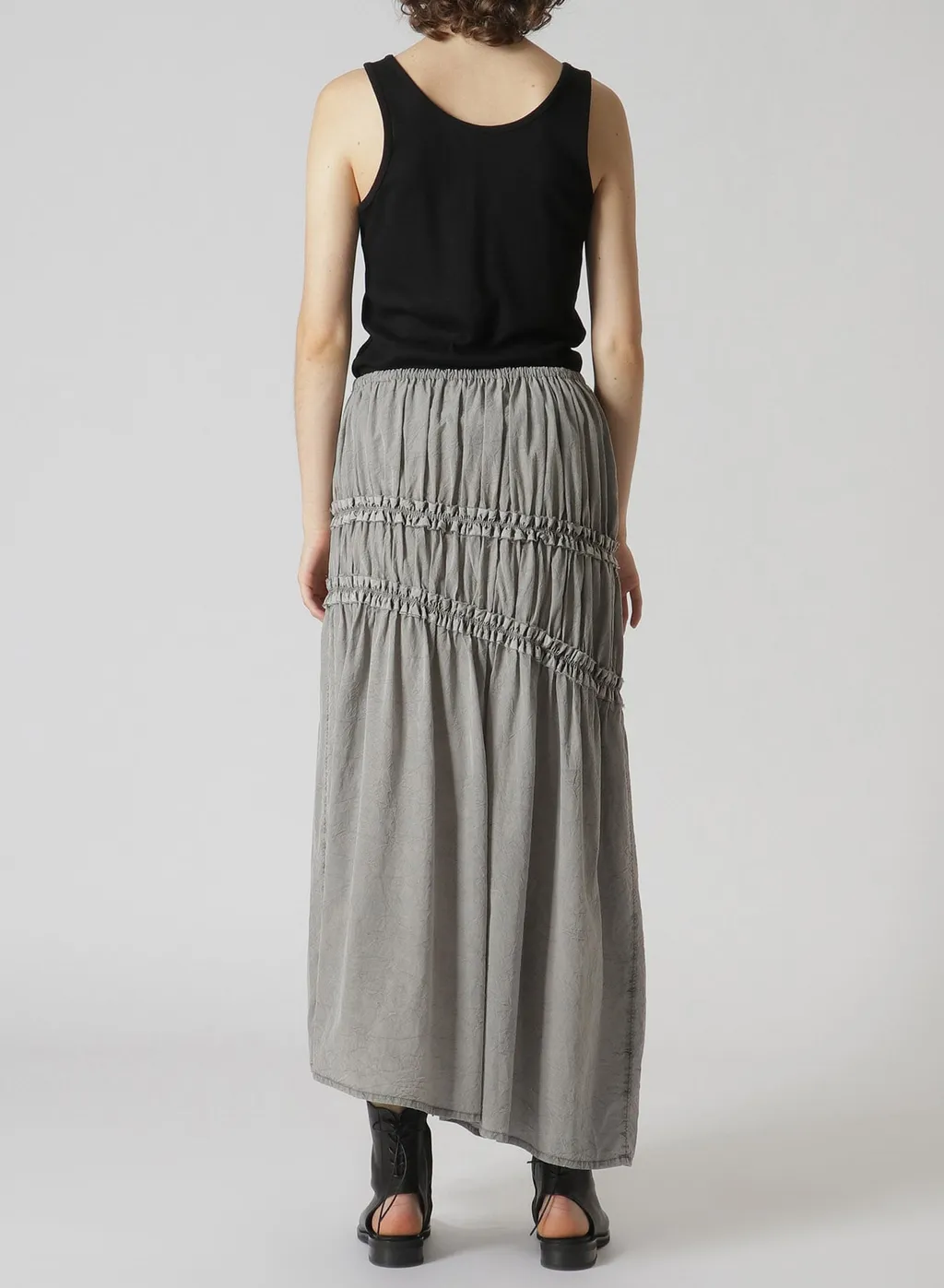 Cupra Cotton Product Pigment Dyed Wrinkled Lawn Asymmetry Gather Skirt