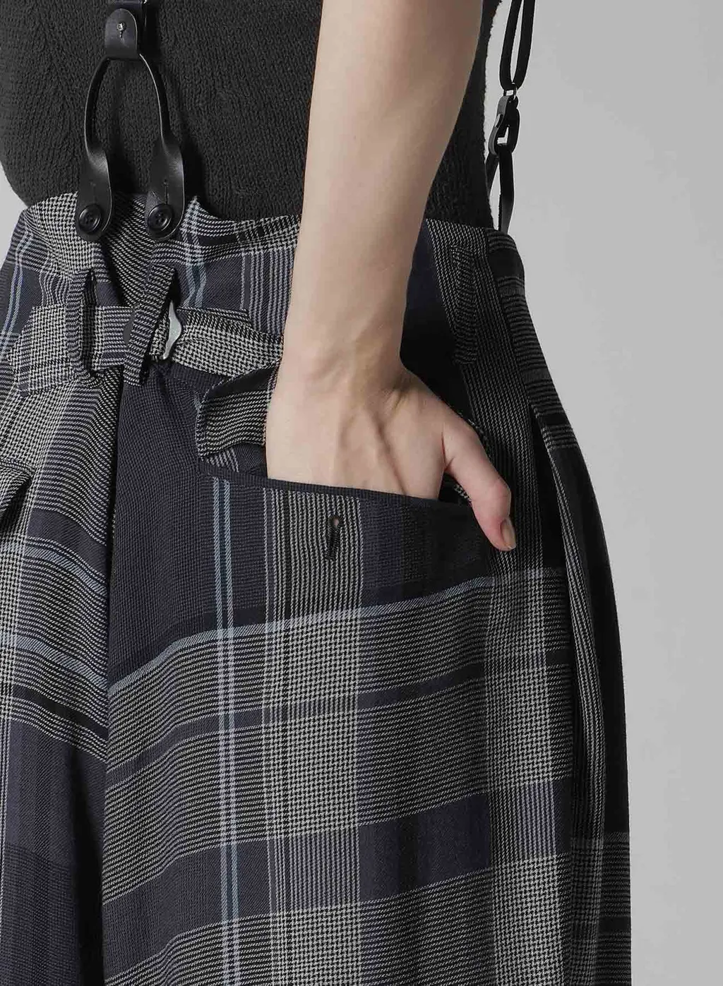 Gauze Plaid Suspender Pants