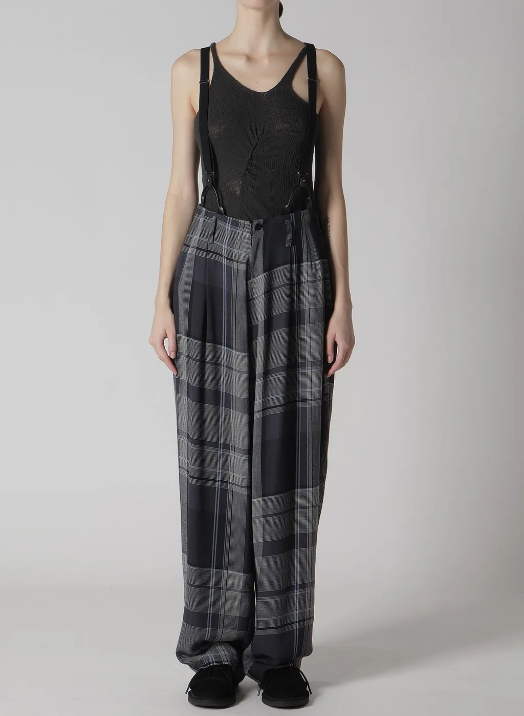 Gauze Plaid Suspender Pants